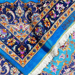 ペルシャ絨毯 クム産 玄関マット シルク 水色 スカイブルー