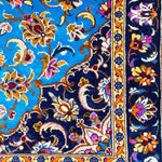 ペルシャ絨毯 クム産 玄関マット シルク 水色 スカイブルー