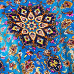 ペルシャ絨毯 クム産 玄関マット シルク 水色 スカイブルー