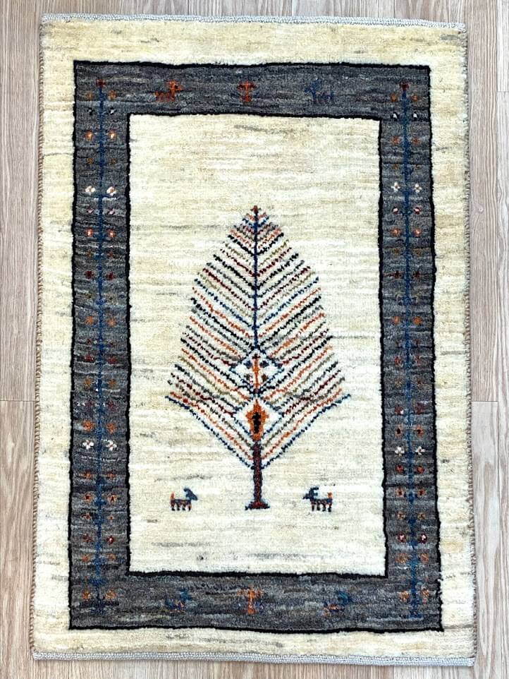 ペルシャ絨毯 ギャッベ 60x92cm 玄関マット 生命の樹