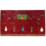 ペルシャ絨毯 ギャッベ 玄関マット 赤 手織りラグ レッド