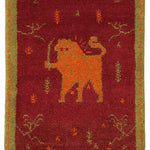ギャッベ  ペルシャ絨毯 ライオン 赤