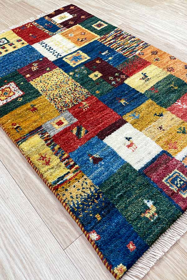 手織りペルシャ絨毯 ギャッベ カラフル 50x80cm