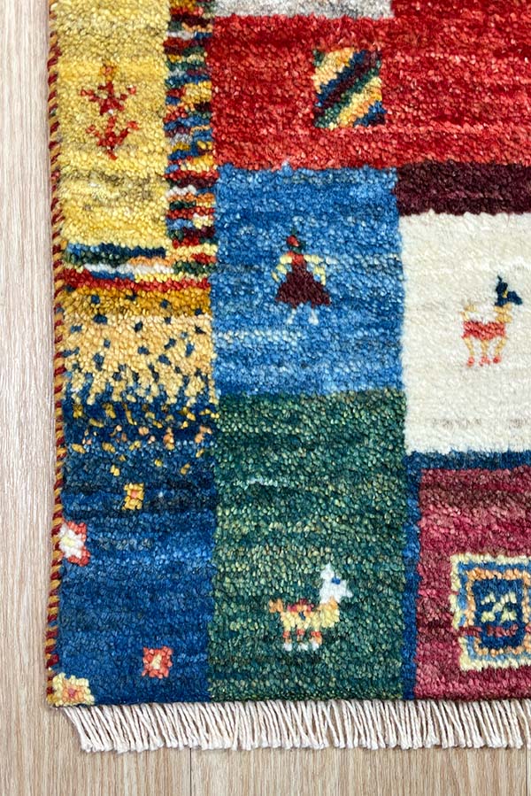 手織りペルシャ絨毯 ギャッベ カラフル 50x80cm