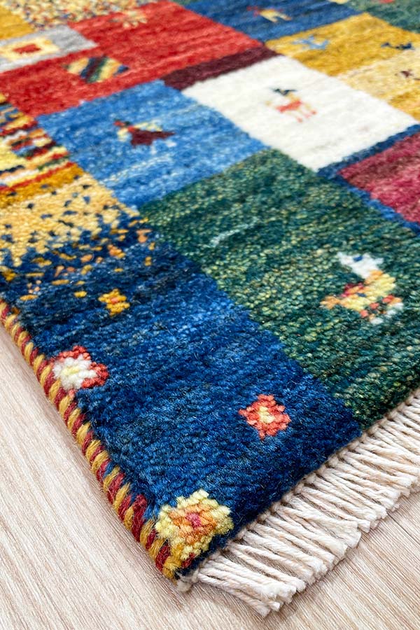 手織りペルシャ絨毯 ギャッベ カラフル 50x80cm
