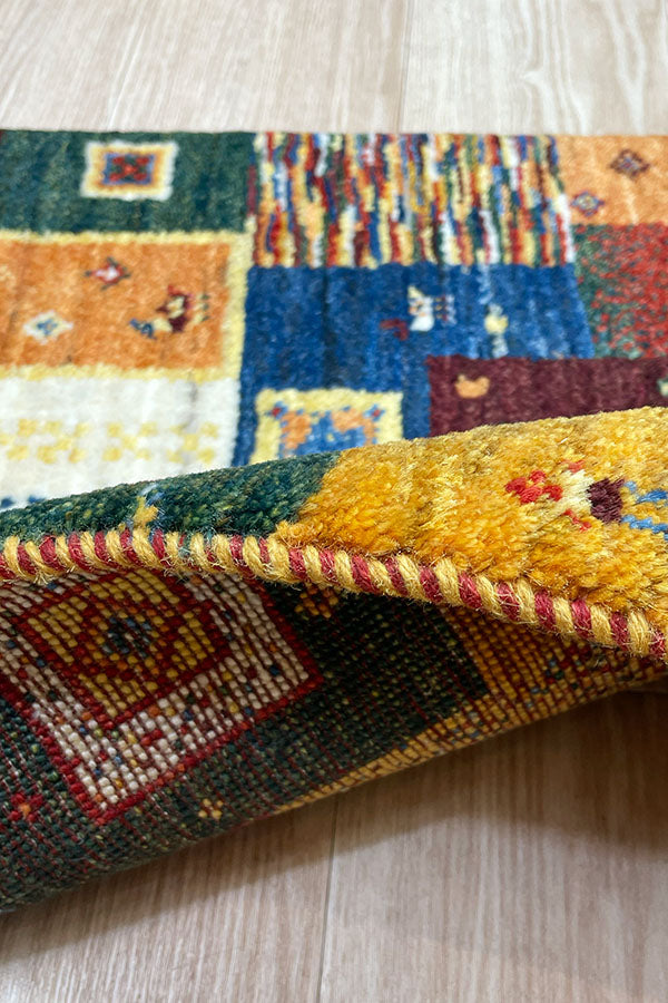 手織りペルシャ絨毯 ギャッベ カラフル 50x80cm