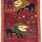 ペルシャ絨毯 ライオンラグ ギャッベ 赤 レッド