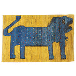 ペルシャ絨毯 ギャッベ ライオン 65x90cm 玄関マット 黄色 イエロー