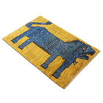 ペルシャ絨毯 ギャッベ ライオン 65x90cm 玄関マット 黄色 イエロー