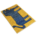 ペルシャ絨毯 ギャッベ ライオン 65x90cm 玄関マット 黄色 イエロー