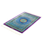 ペルシャ絨毯 クム産 シルク 玄関マット 青