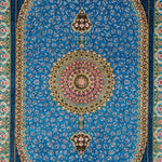 ペルシャ絨毯 クム シルク 玄関マット 水色 (ブルー)