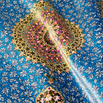 ペルシャ絨毯 クム シルク 玄関マット 水色 (ブルー)