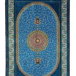 ペルシャ絨毯 クム シルク 玄関マット 水色 (ブルー)