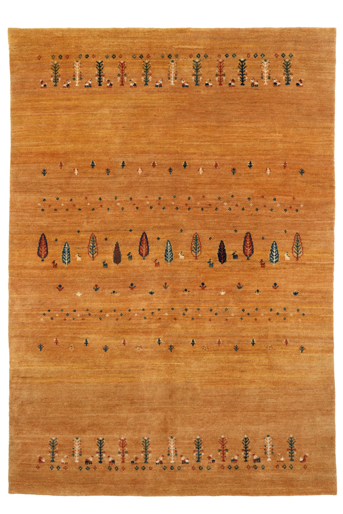 ペルシャギャッベ マンダリンオレンジ 木々と動物- 約173 x 249cm