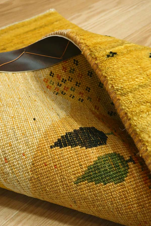 手織りペルシャ絨毯 ギャッベ ファイン 56x95cm 黄色
