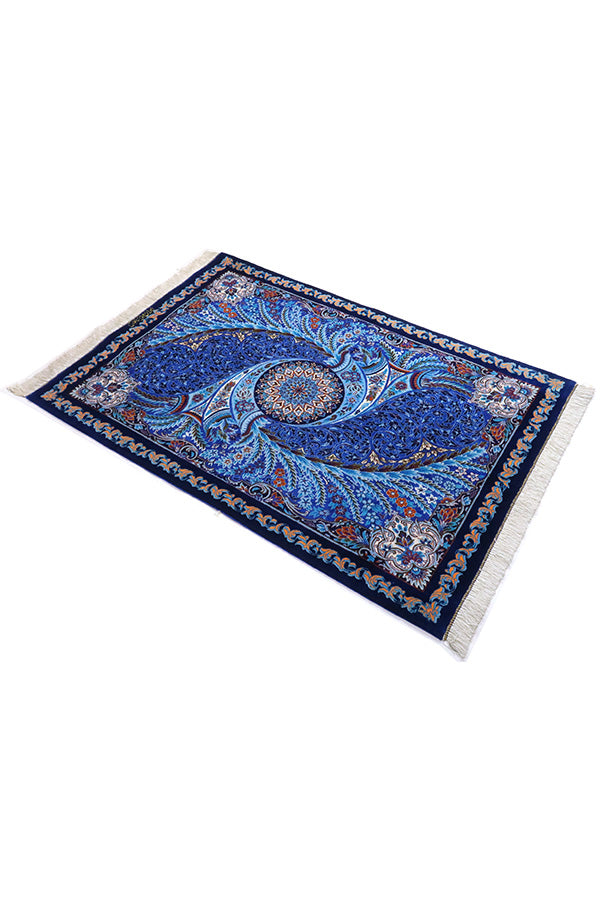 ペルシャ絨毯 シルク 175×115 ブルー - ラグ・カーペット