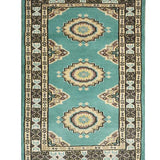 手織りパキスタン絨毯 47x78cm グリーン 玄関マット