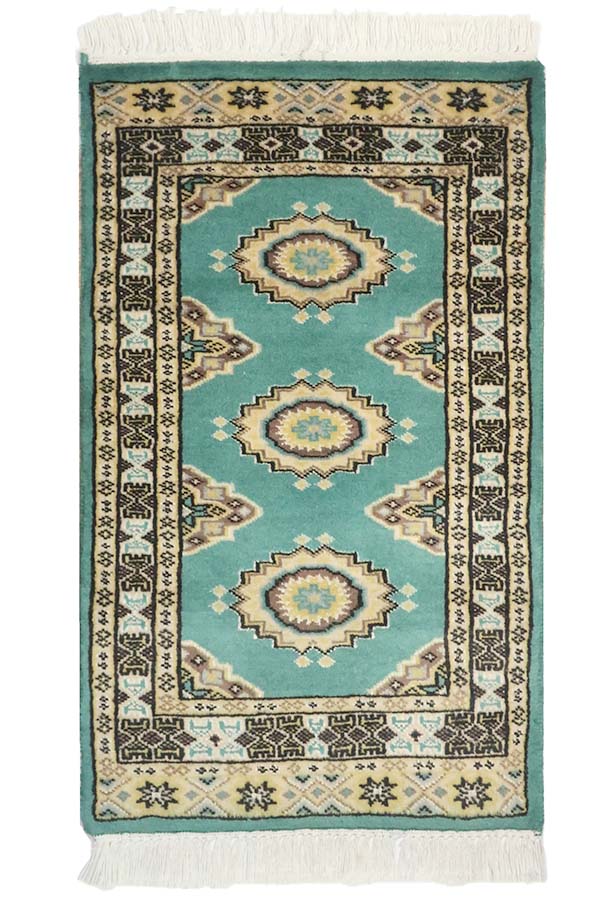 手織りパキスタン絨毯 47x78cm グリーン 玄関マット