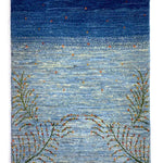 ペルシャ絨毯 ギャッベ ファイン 50x80cm 玄関マット 青 ブルー 海 手織り ラグ