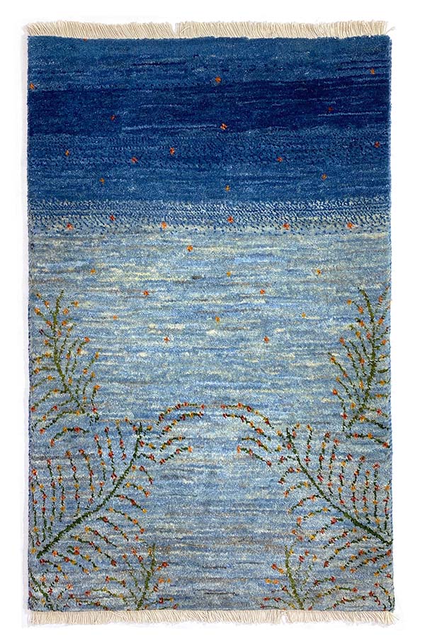 ペルシャ絨毯 ギャッベ カシュクリ 50x80cm 玄関マット 青 ブルー 海 手織り ラグ