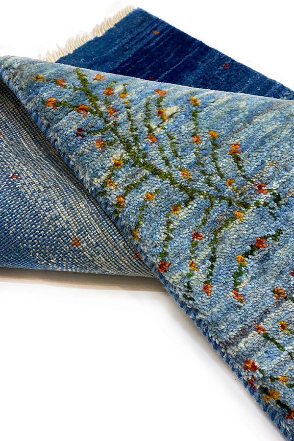 ペルシャ絨毯 ギャッベ カシュクリ 50x80cm 玄関マット 青 ブルー 海 手織り ラグ