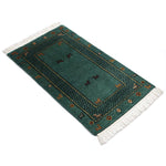 手織りアフガニスタン絨毯 45x76cm グリーン 緑 玄関マット