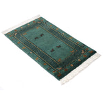 手織りアフガニスタン絨毯 45x76cm グリーン 緑 玄関マット