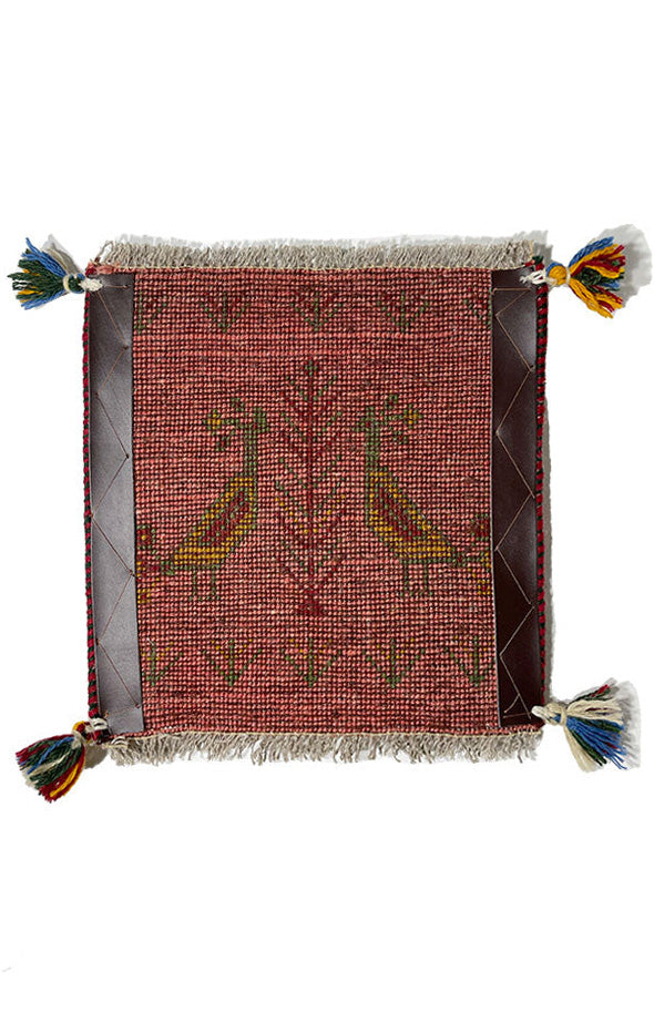 ペルシャ絨毯 ギャッベ 鳥 40x40cm 座布団 ピンク