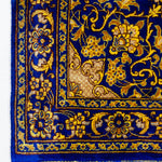 ペルシャ絨毯 玄関マット シルク 青 ブルー ゴールド クム産