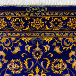 ペルシャ絨毯 玄関マット シルク 青 ブルー ゴールド クム産