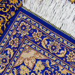 ペルシャ絨毯 玄関マット シルク 青 ブルー ゴールド クム産