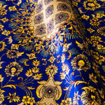 ペルシャ絨毯 玄関マット シルク 青 ブルー ゴールド クム産