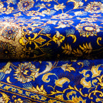 ペルシャ絨毯 玄関マット シルク 青 ブルー ゴールド クム産