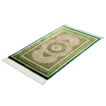 ペルシャ絨毯 玄関マット シルク クム産 グリーン