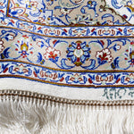 ペルシャ絨毯 玄関マット シルク 白 ホワイト クム産