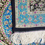 ペルシャ絨毯 玄関マット シルク 青 ブルー