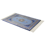 ペルシャ絨毯 クム シルク 玄関マット 青(ブルー)