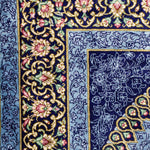 ペルシャ絨毯 クム シルク 玄関マット 青(ブルー)