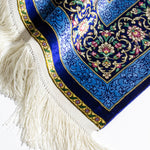 ペルシャ絨毯 クム シルク 玄関マット 青(ブルー)