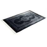 ペルシャ絨毯 クム シルク 玄関マット 黒 (ブラック)