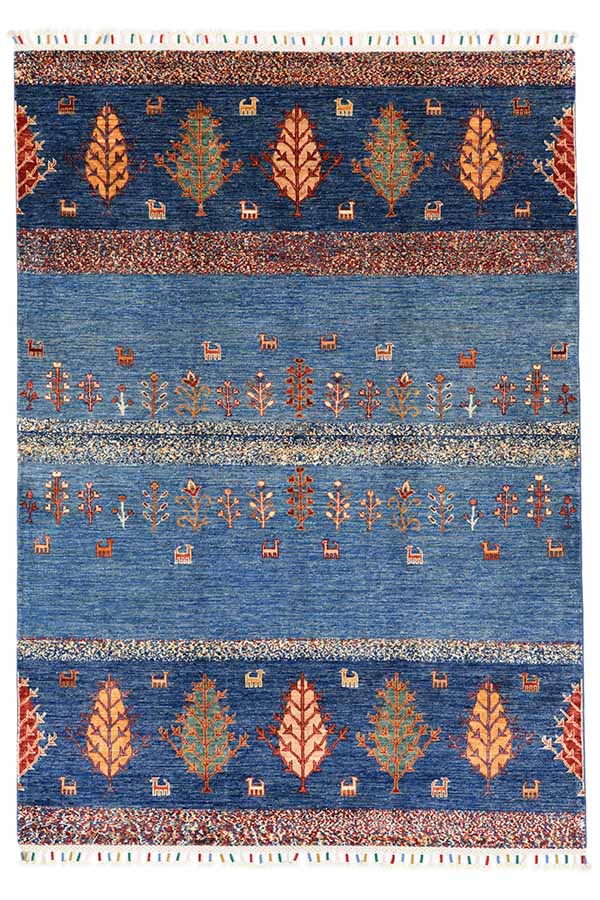 アフガニスタン絨毯(152x212cm)ブルーのラグ 青【絨毯専門店】