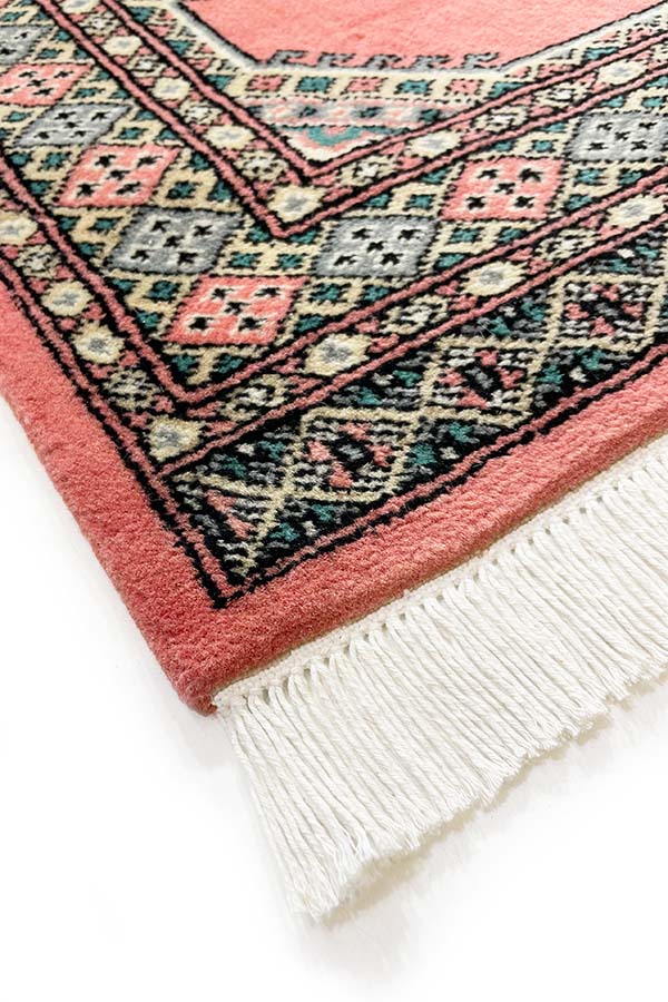 パキスタン絨毯(76x128cm)手織り 玄関マット ピンク【絨毯専門店】