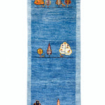 ギャッベ 廊下敷き ペルシャ絨毯 青