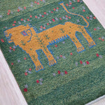 ギャッベ ライオン ペルシャ絨毯 緑