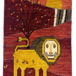 ギャッベ ライオン ペルシャ絨毯 赤