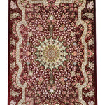 ペルシャ絨毯 クム シルク 玄関マット 赤(レッド)