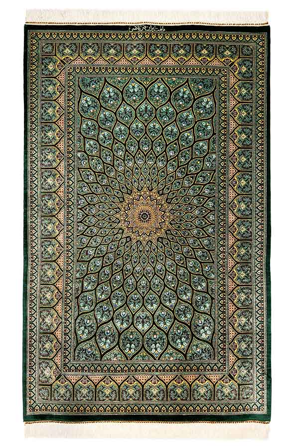カズミ工房 ペルシャ絨毯(78x122cm)緑 手織りラグ【絨毯専門店】