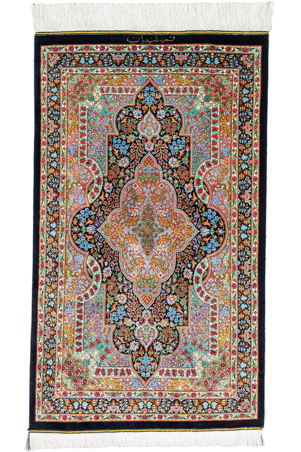 イランクム産ペルシャ絨毯　クムシルク　約100万ノット　オーバル　大型玄関マット　ラグ