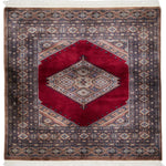 パキスタン絨毯 ラホール産 ウール 89x92cm 赤 レッド 正方形 手織り